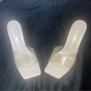 Fashion Nova Women's Transparent and Cream Heels